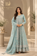 Ice Blue Heavily Embroidered Long Maxi Dress