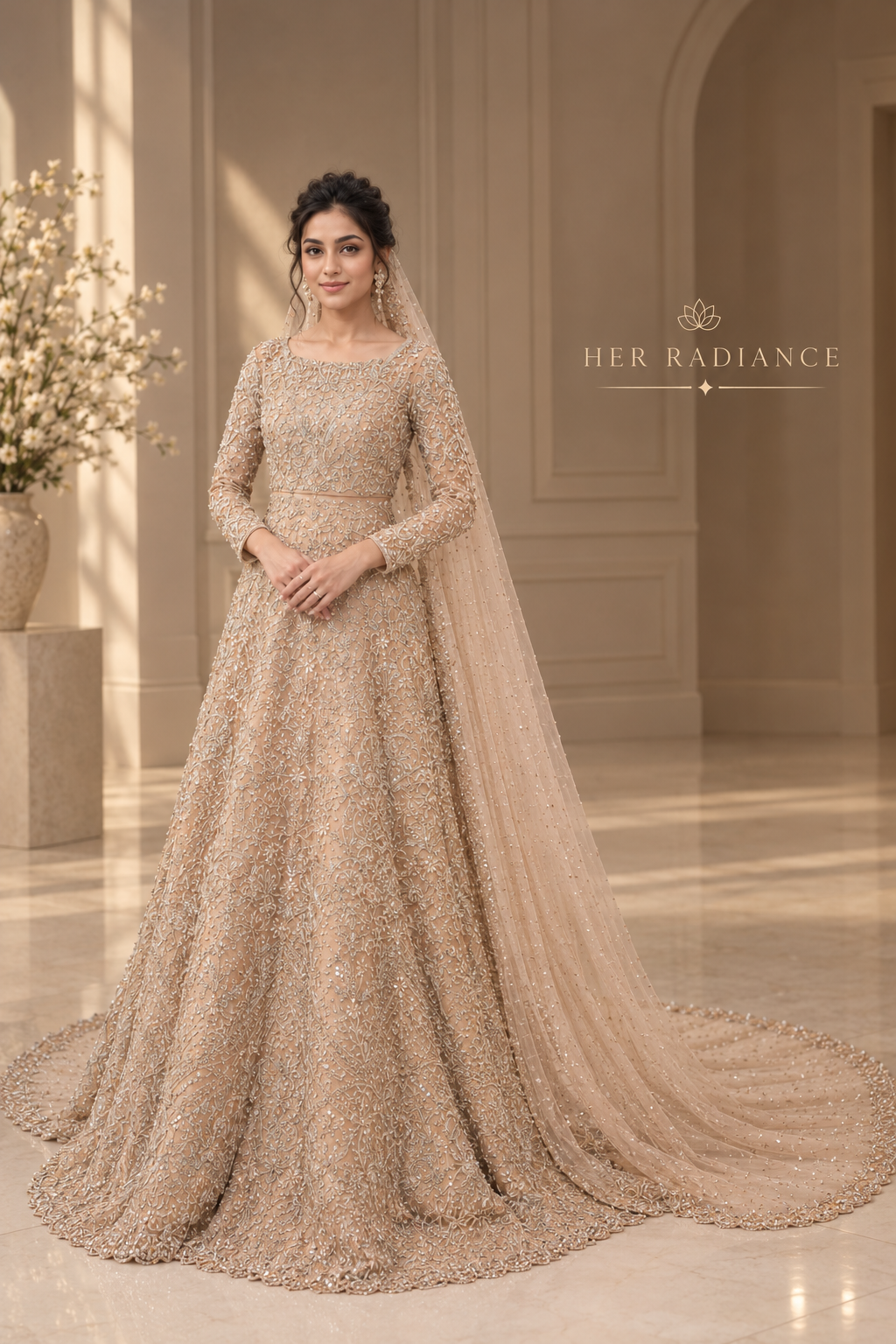 Peach Heavy Embroidered Pakistani Bridal Maxi