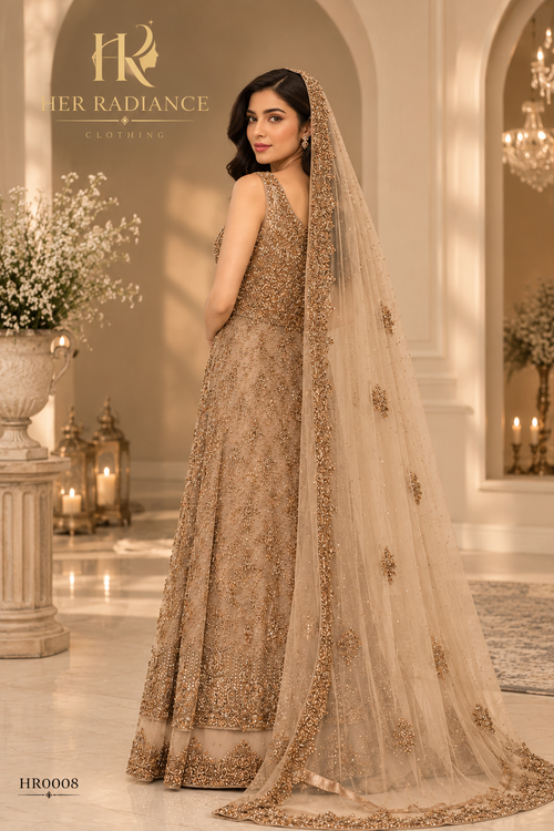 Coffee Tail Pakistani Bridal Wear Maxi