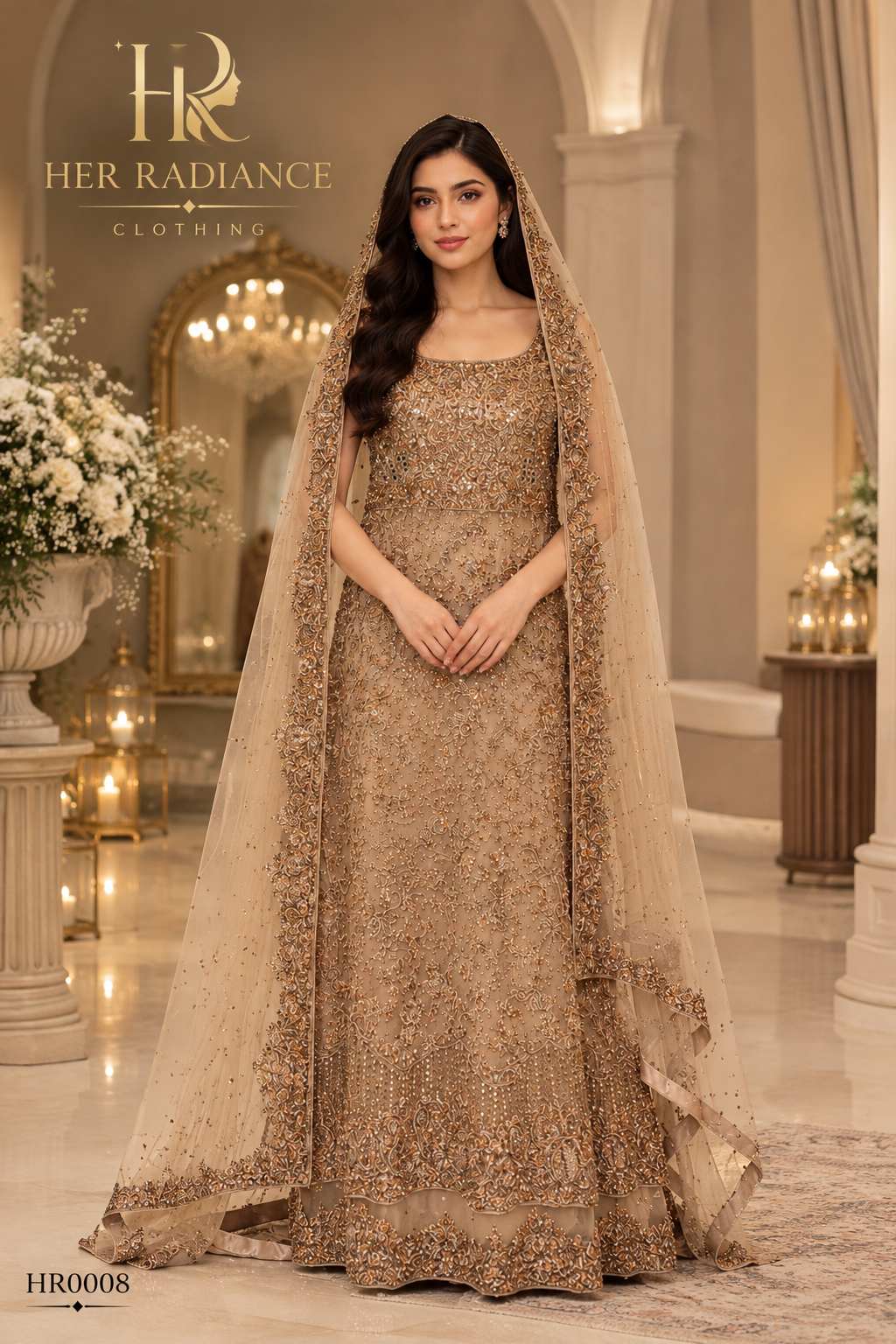Coffee Tail Pakistani Bridal Wear Maxi