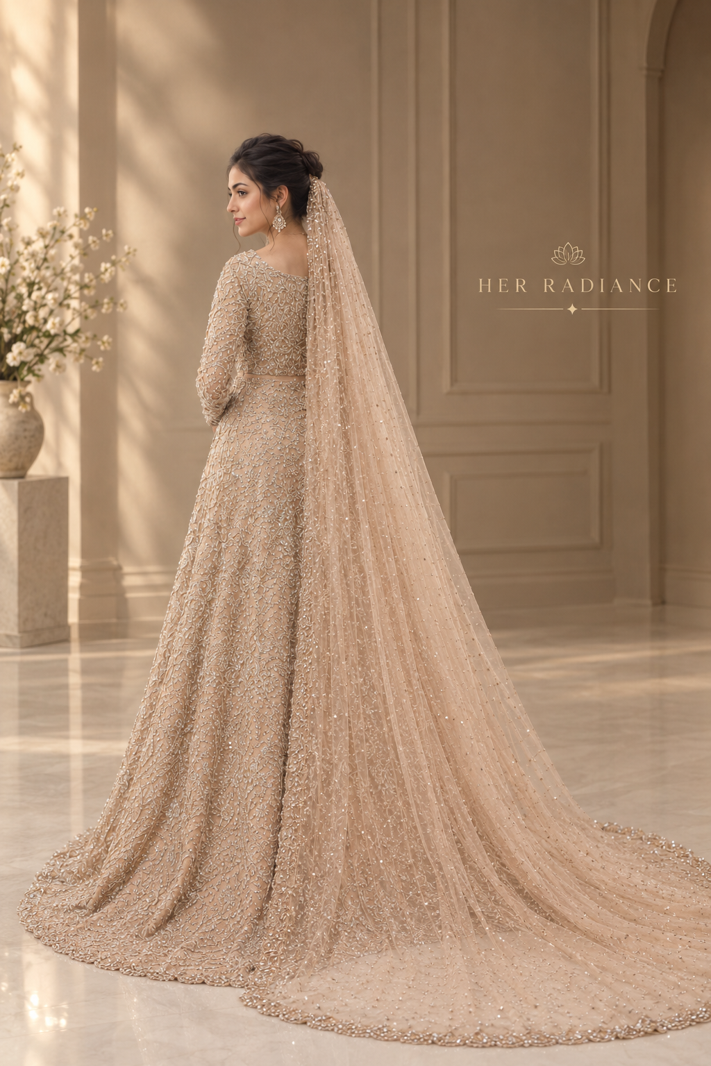 Peach Heavy Embroidered Pakistani Bridal Maxi