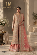 Dreamy Peach Heavily Embroidered Open Gown