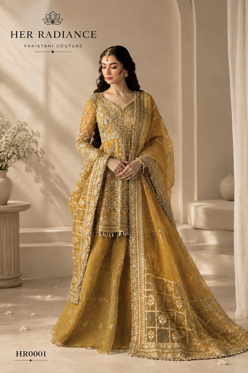 Mustard Yellow Heavily Embroidered Sharara