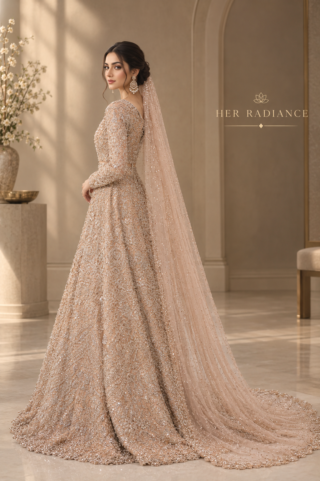 Peach Heavy Embroidered Pakistani Bridal Maxi