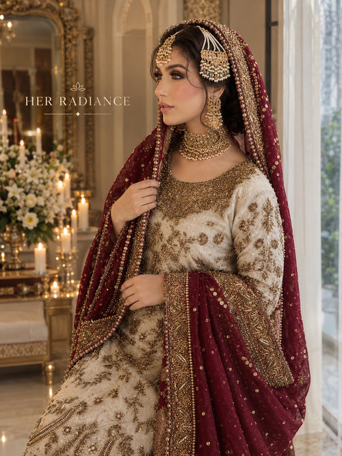 Deep Maroon & Ivory Pakistani Bridal Gharara