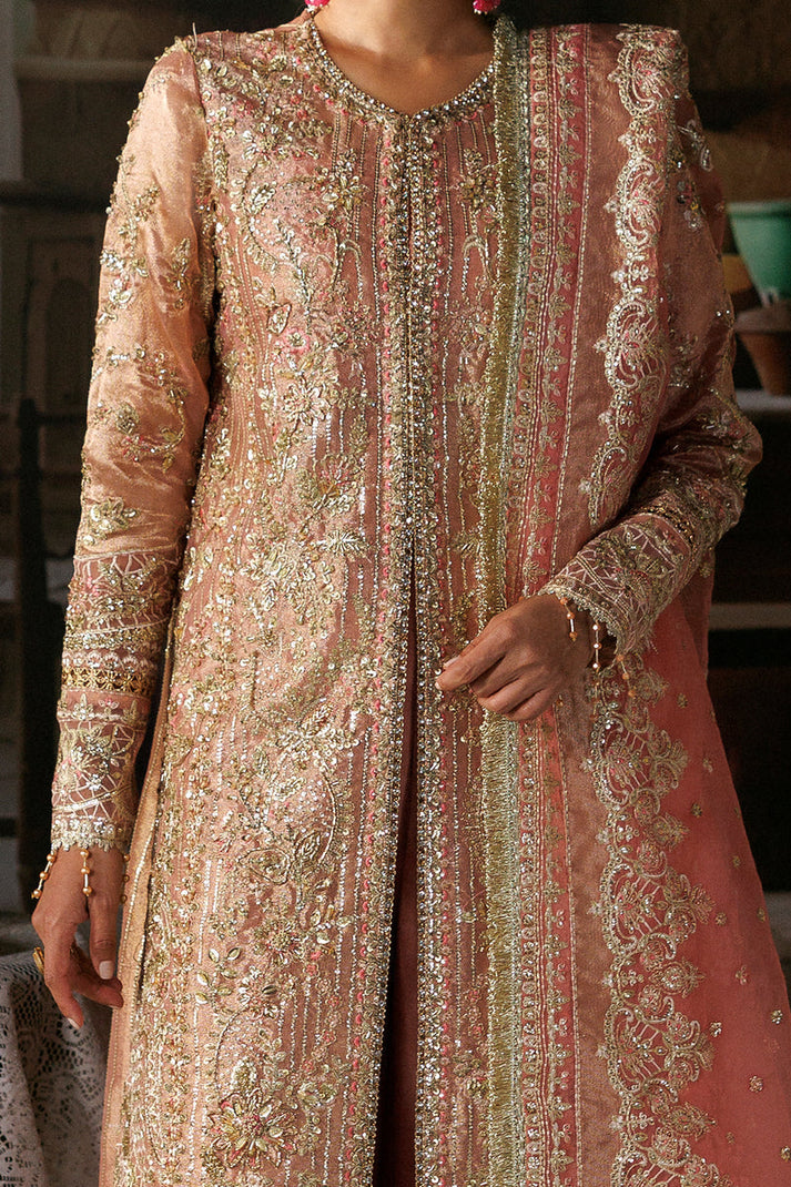 Dreamy Peach Heavily Embroidered Open Gown