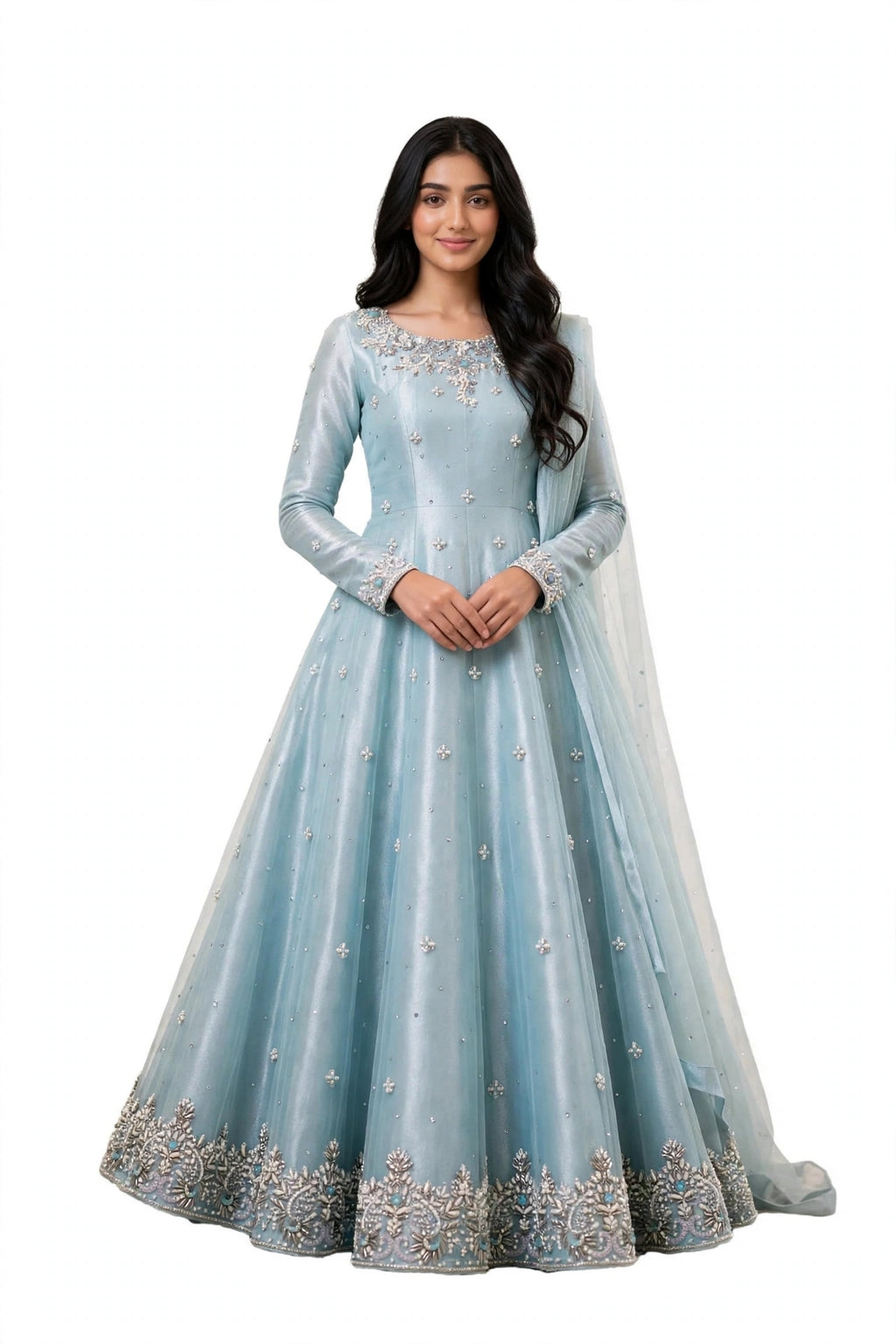 Celestial Blue - Hand-Embellished Maxi