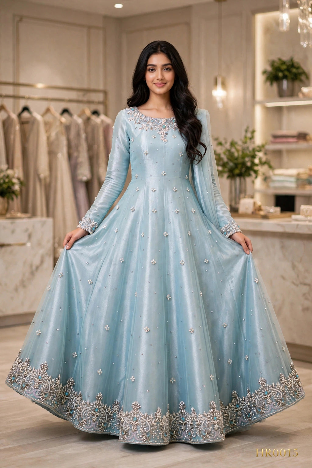 Celestial Blue - Hand-Embellished Maxi