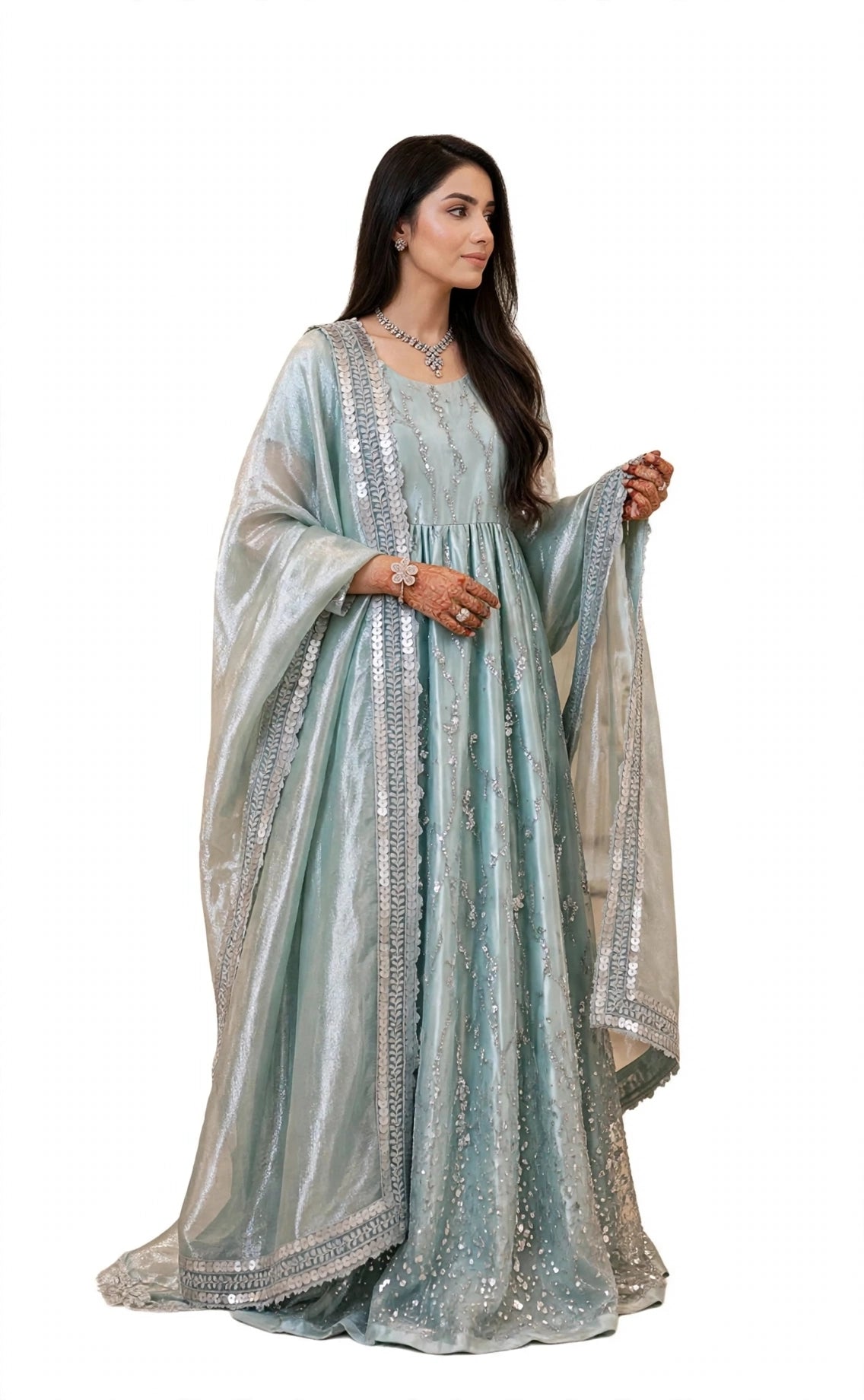Ice Blue Organza Maxi