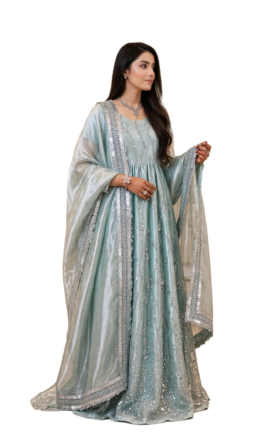 Ice Blue Organza Maxi