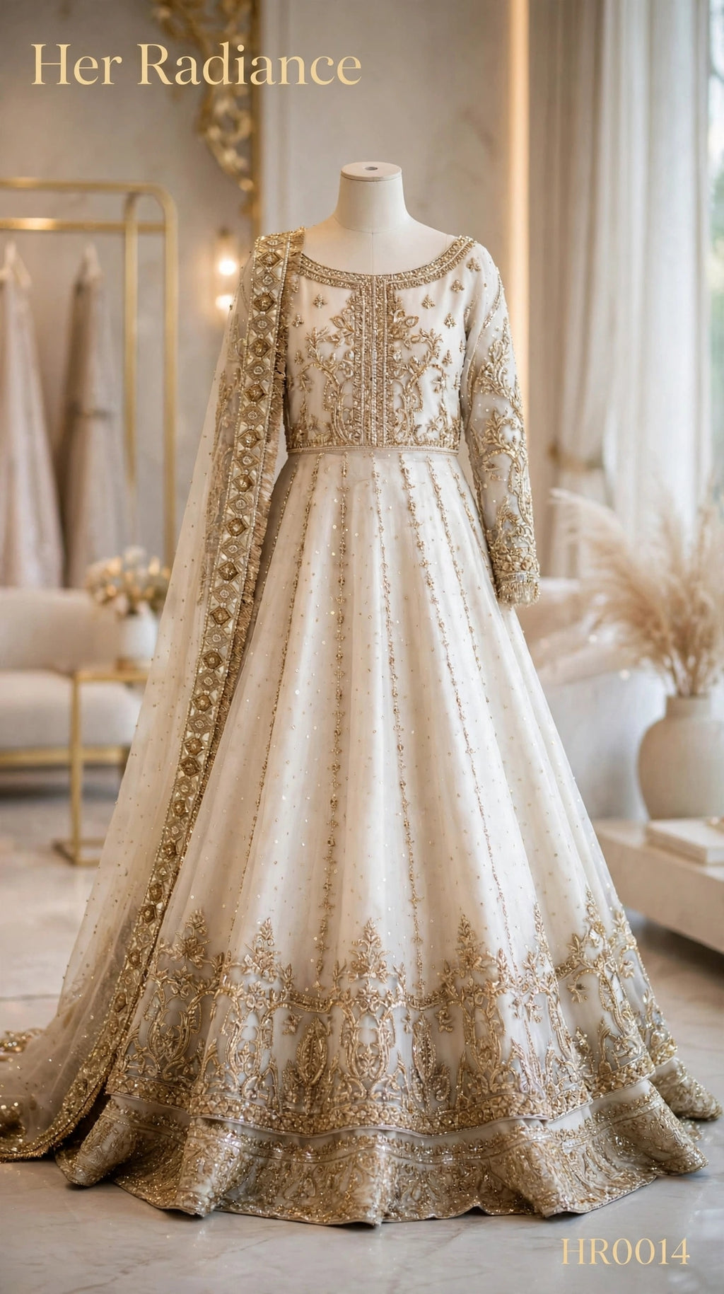 Ivory & Gold Double Layer Bridal Pishwas