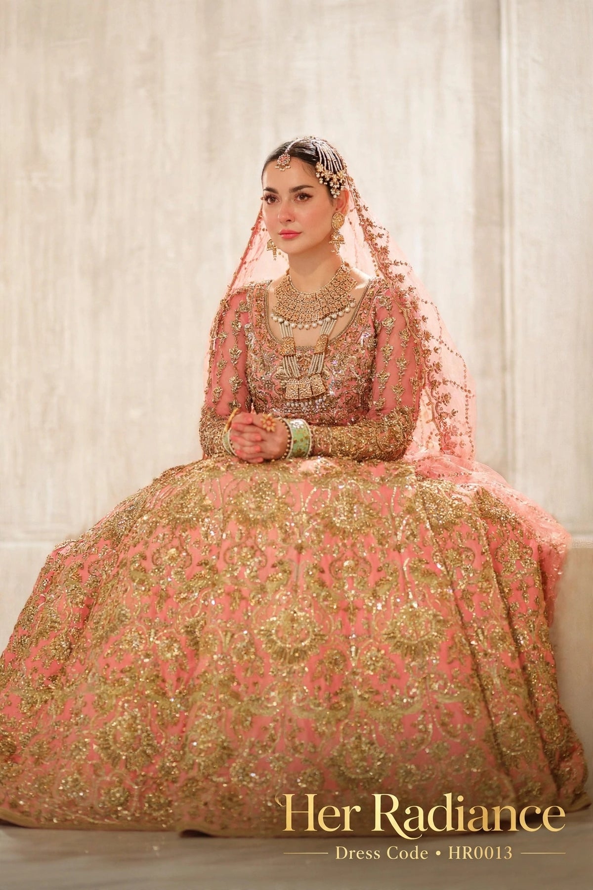 Luxury Hand Embroidered Peach Bridal Maxi