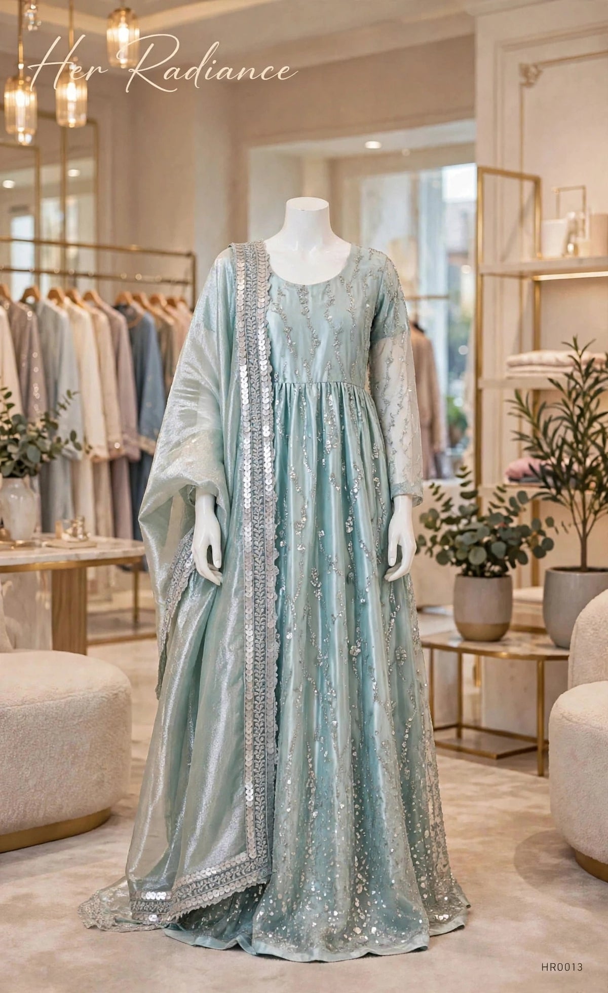 Ice Blue Organza Maxi