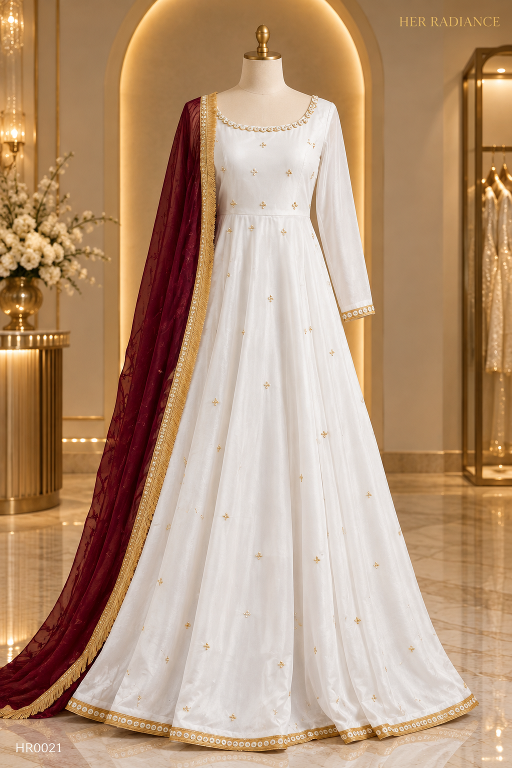 Ivory & Maroon Luxury Formal