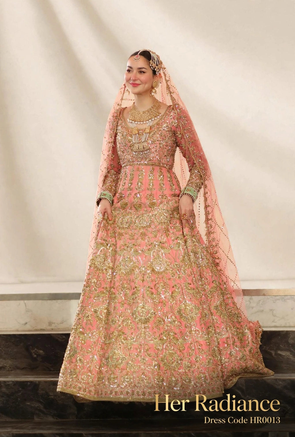 Luxury Hand Embroidered Peach Bridal Maxi