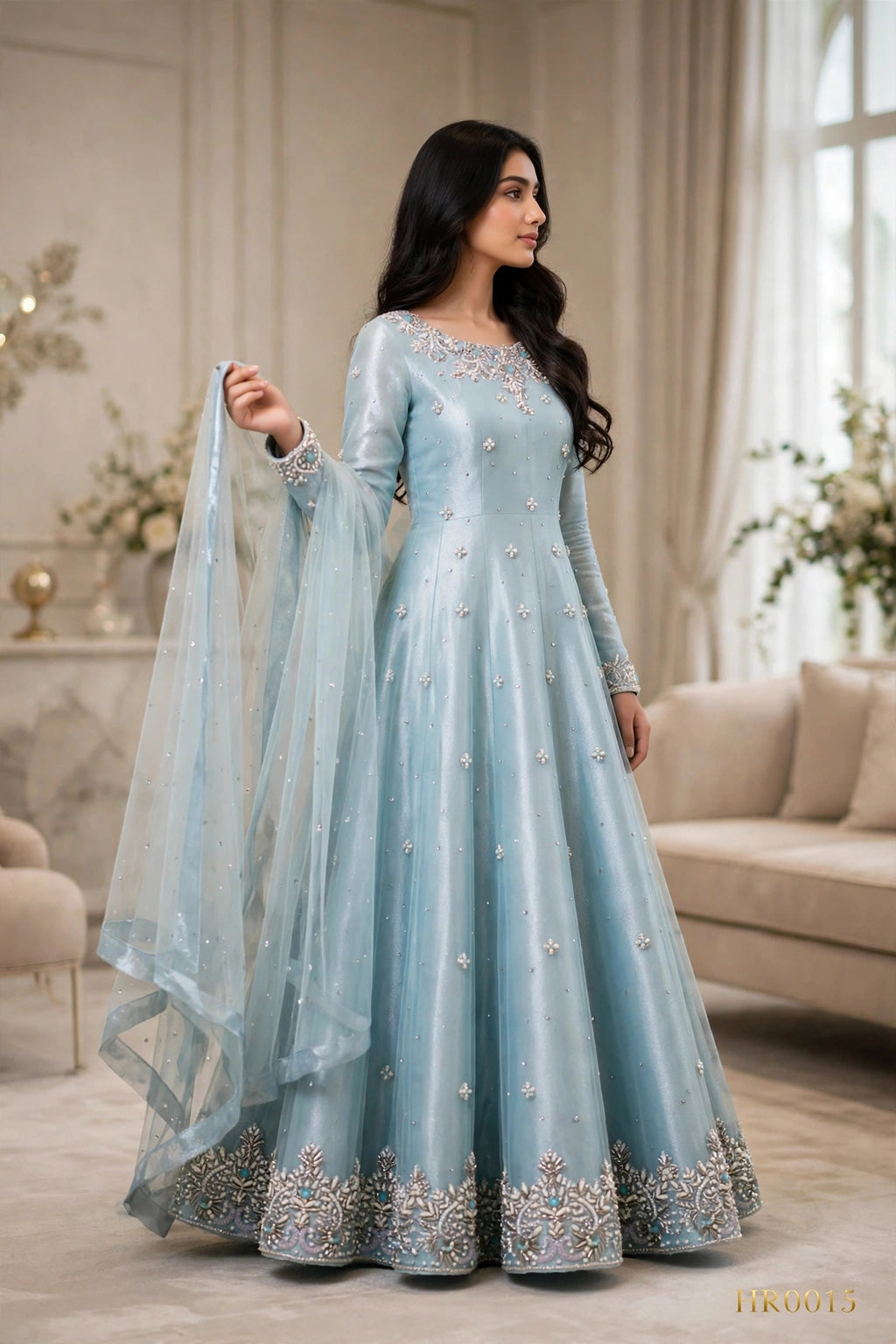 Celestial Blue - Hand-Embellished Maxi