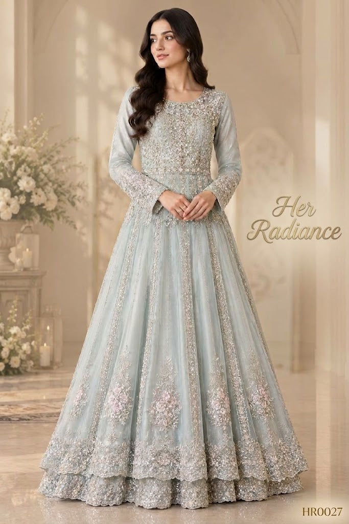 Ice Blue Serenity - Double Layer Valima Peshwas