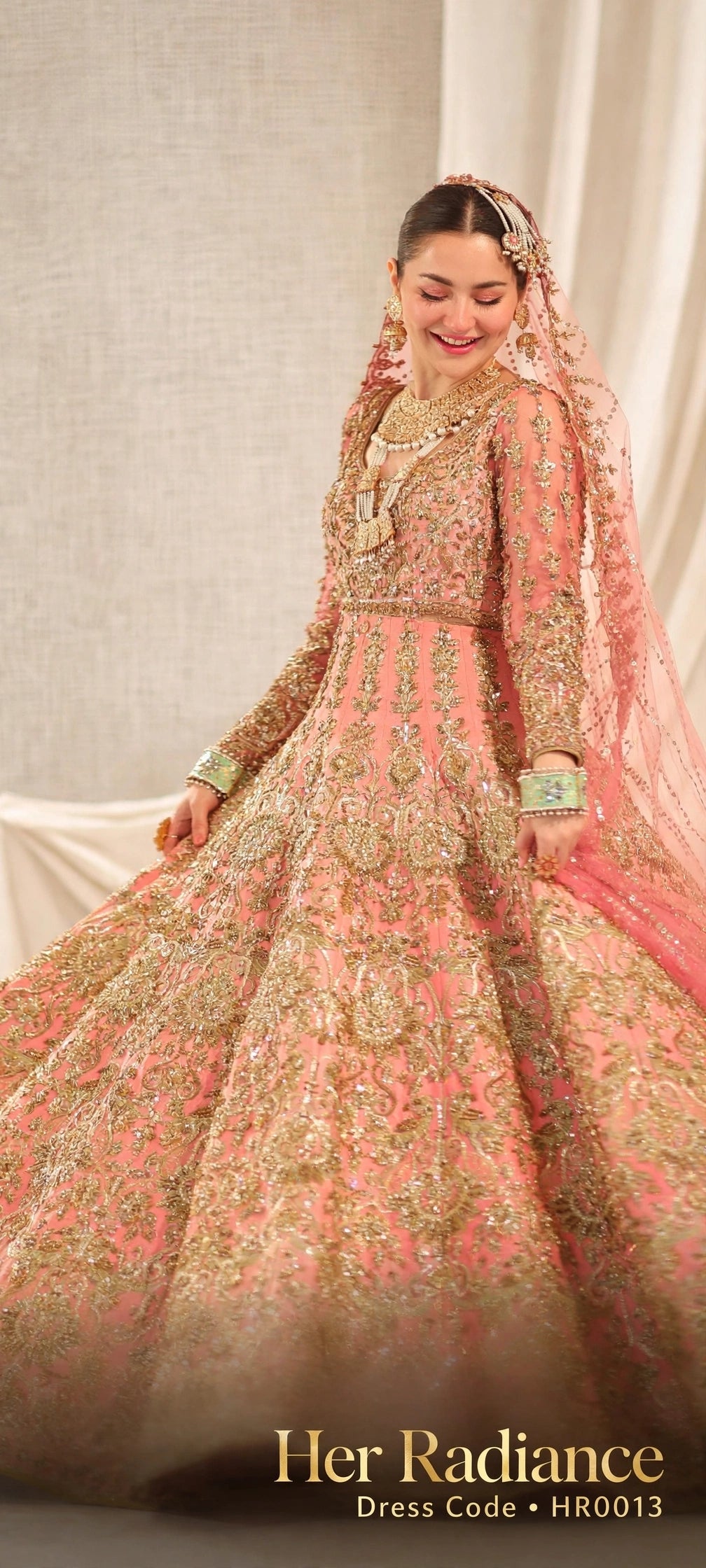 Luxury Hand Embroidered Peach Bridal Maxi