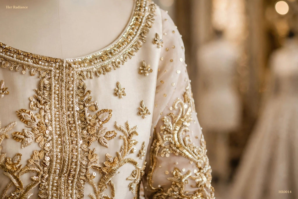 Ivory & Gold Double Layer Bridal Pishwas