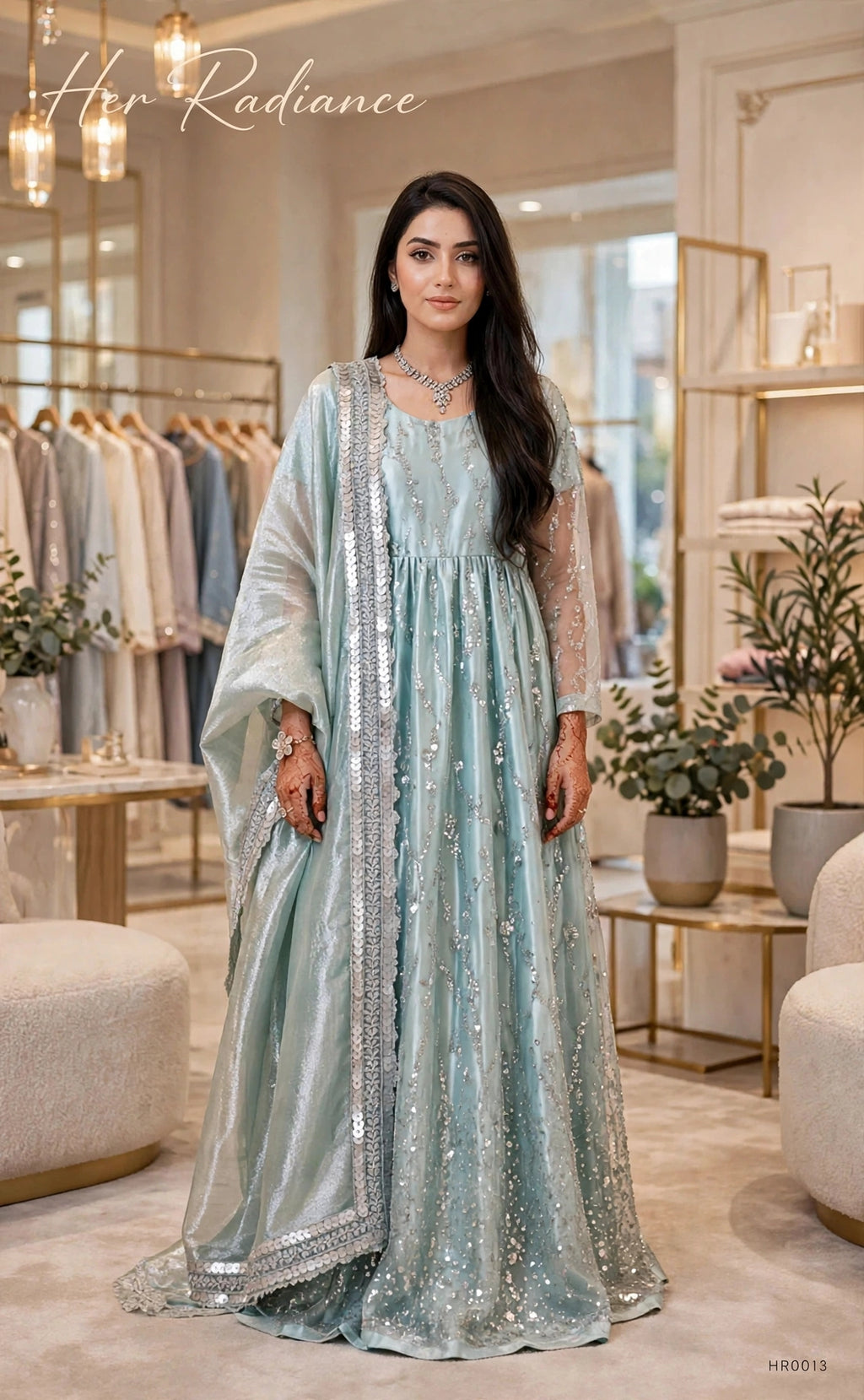 Ice Blue Organza Maxi