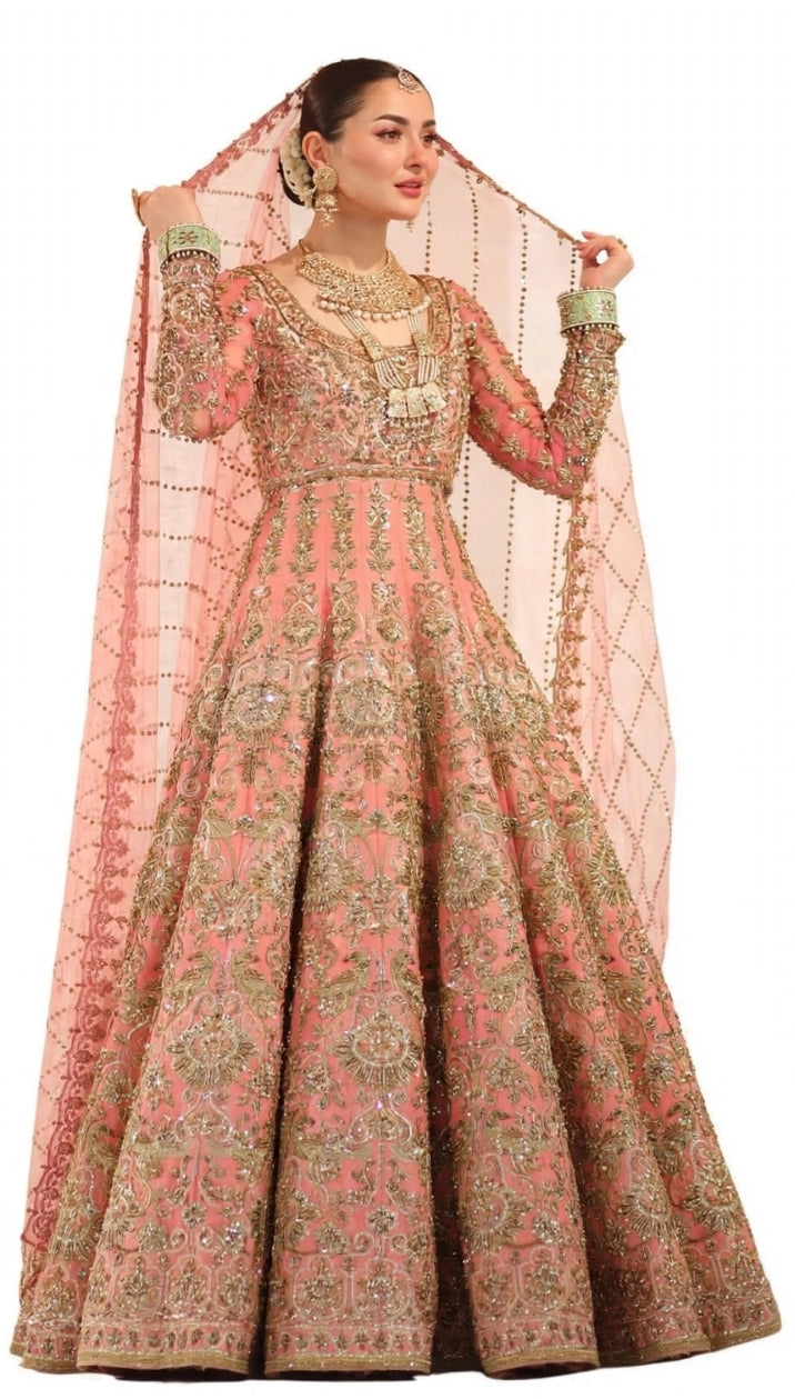 Luxury Hand Embroidered Peach Bridal Maxi