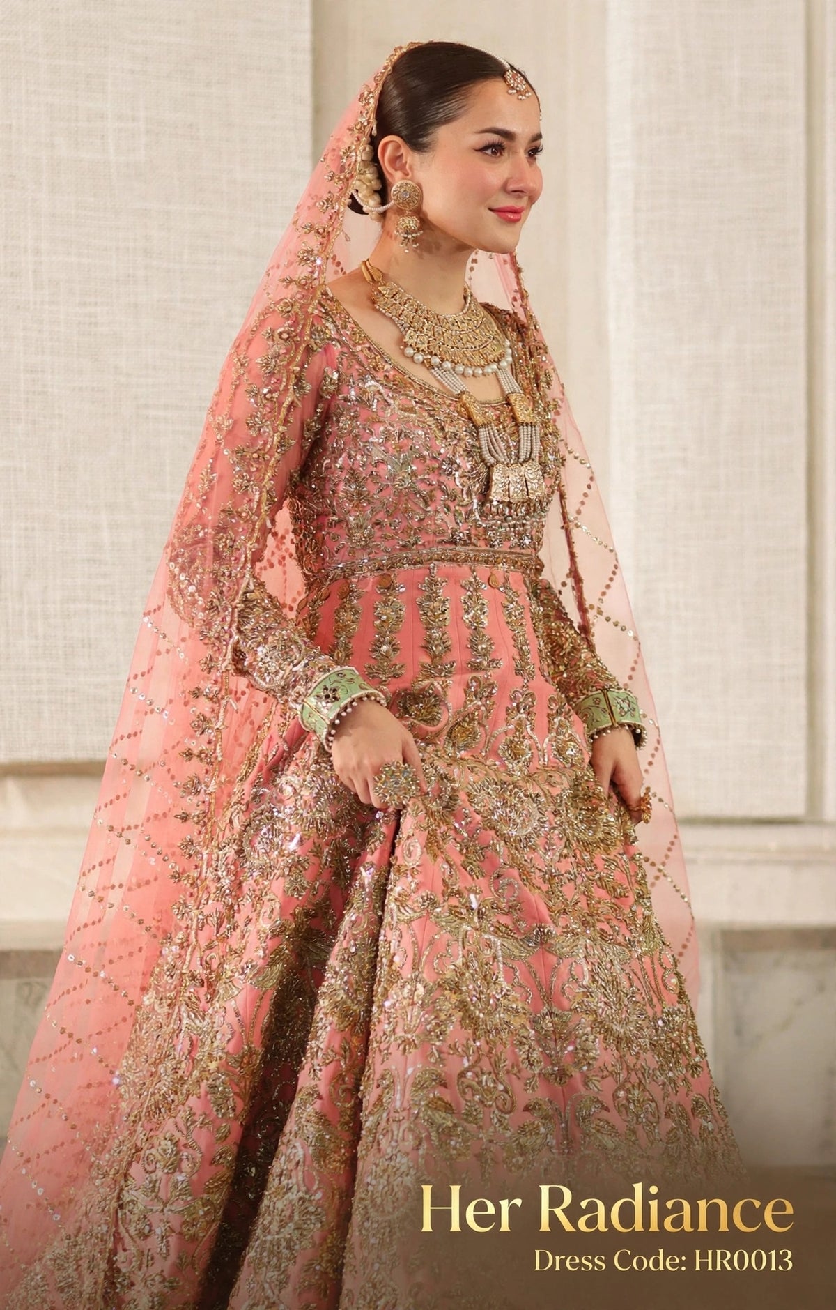 Luxury Hand Embroidered Peach Bridal Maxi