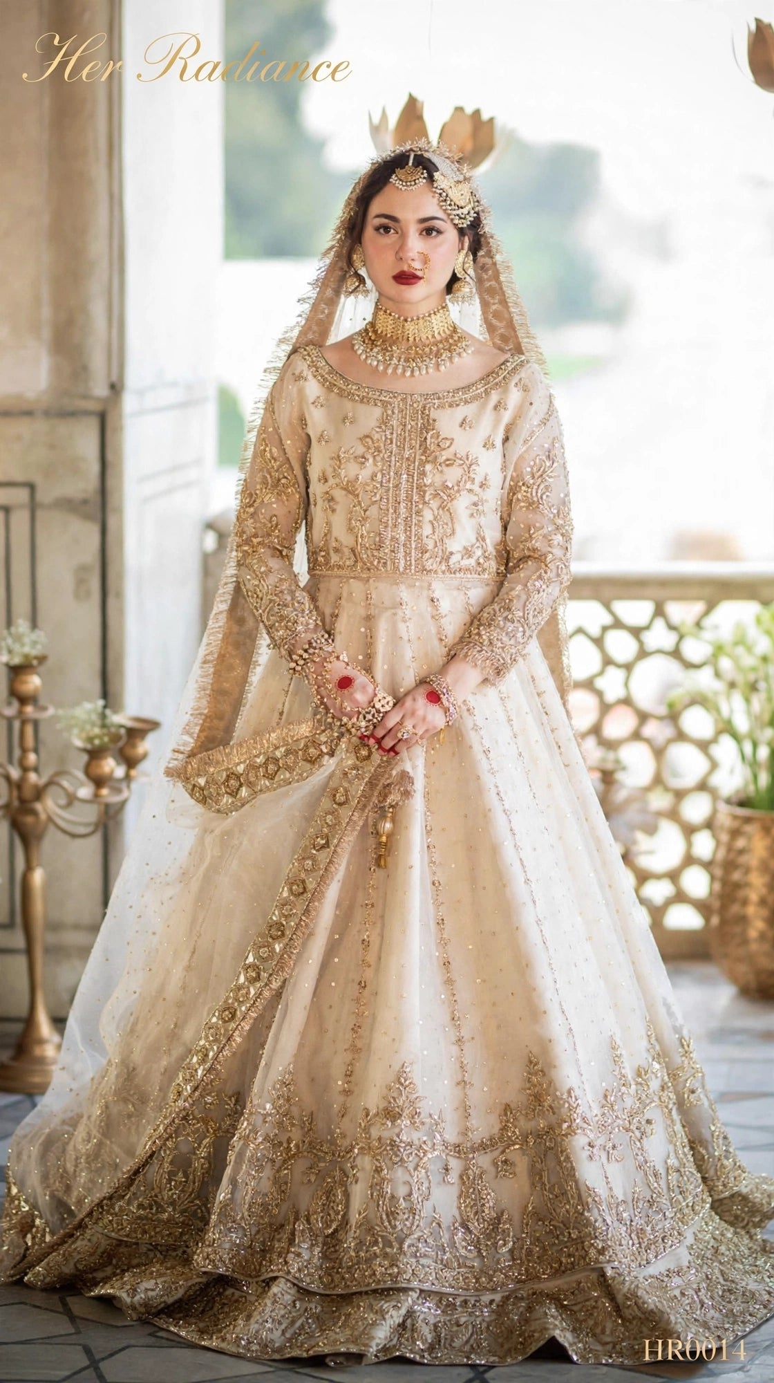 Ivory & Gold Double Layer Bridal Pishwas